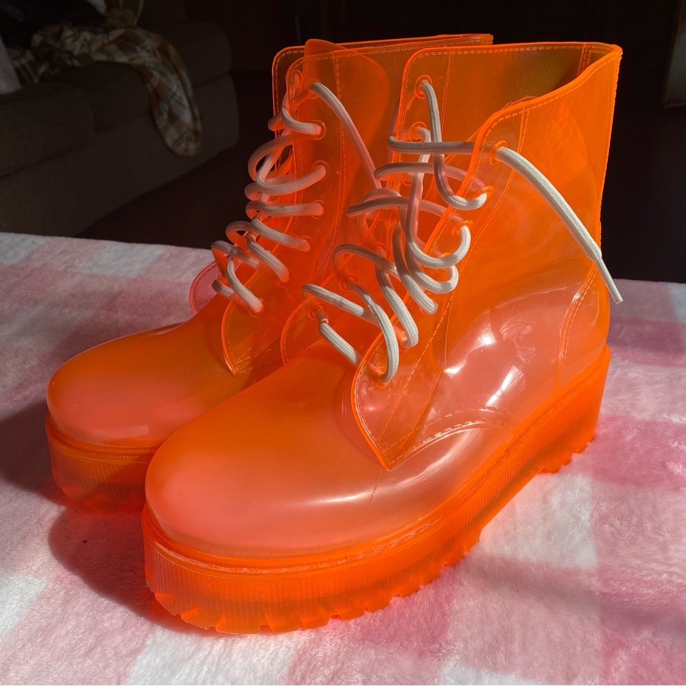 Orange transparent jelly forever 21 lace up combat boots